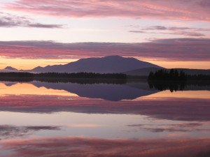 reflective sunset of Mt. Katahdin