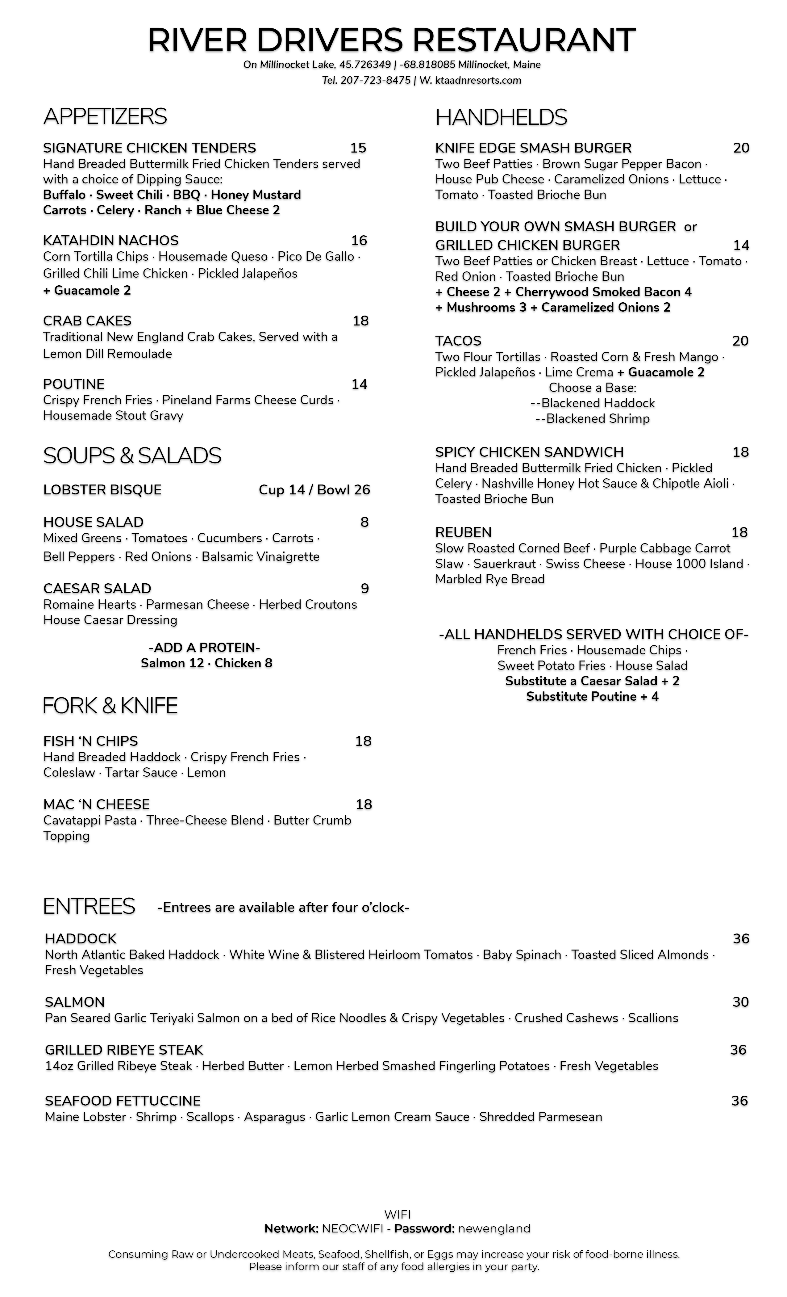 River Drivers Menu