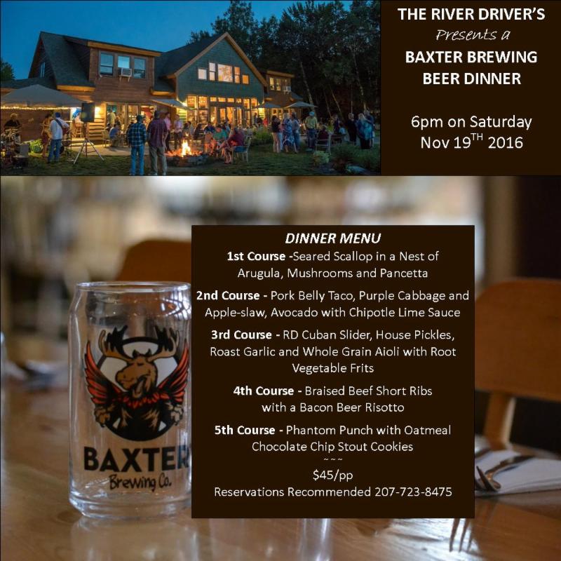 Baxter Brewing Dinner Menu