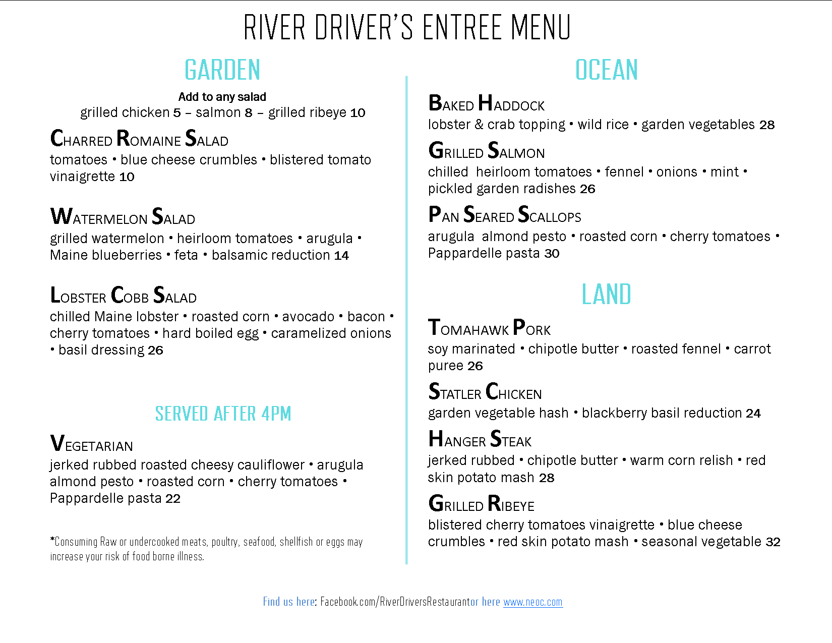 Publisher Summer Dinner Menu River Driver's restaurant summer dinner menu 2019