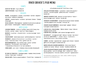 Summer River Driver's Pub Menu