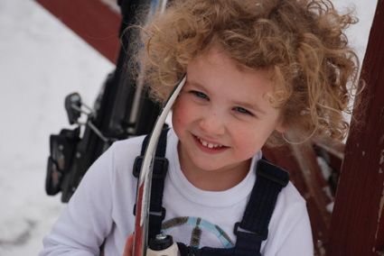 Child getting ready to ski at Mt. Jefferson